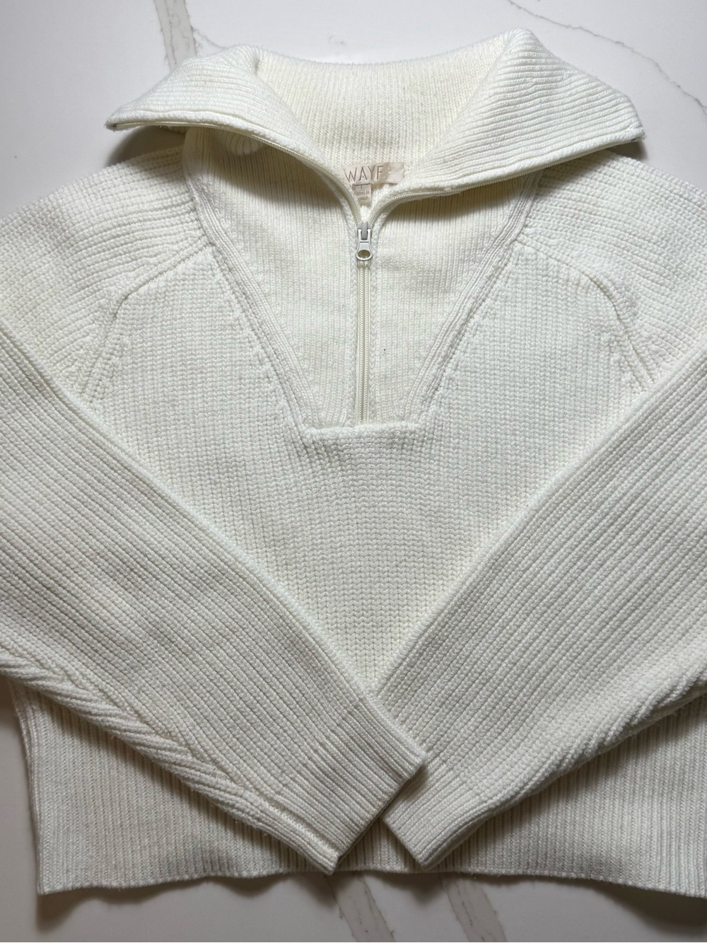 WAYF Cream Half-Zip Ribbed Sweater Crop
